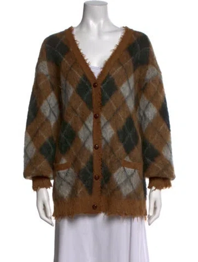 Pre-owned R13 Plaid Print V-neck Sweater In Neutrals
