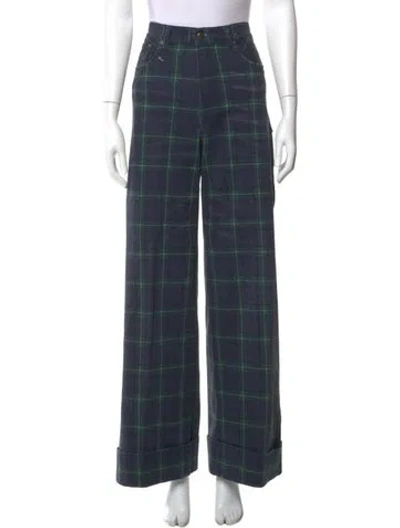 Pre-owned R13 Plaid Print Wide Leg Pants In Blue