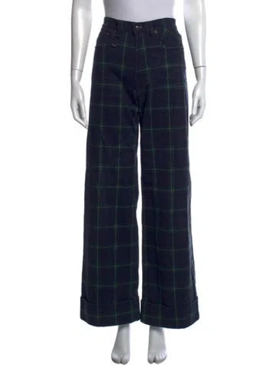 Pre-owned R13 Plaid Print Wide Leg Pants In Blue