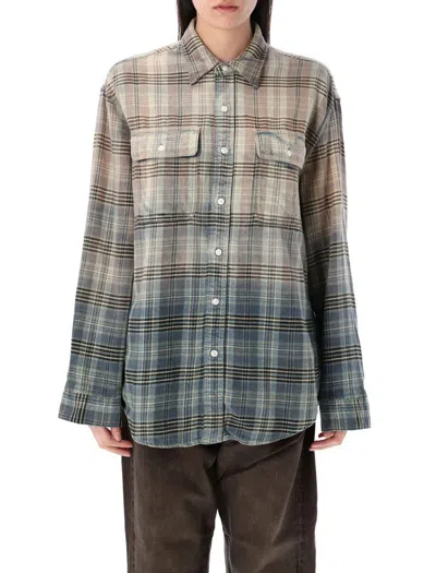 R13 Plaid Shirt Bleached In Brown/blue