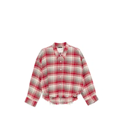 R13 Frayed Hem Plaid Shirt In Red