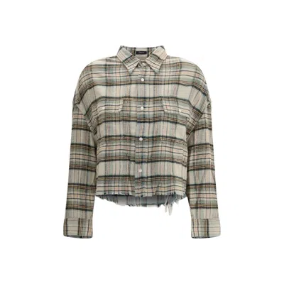 R13 Plaid Shirt With Frayed Hem In Black