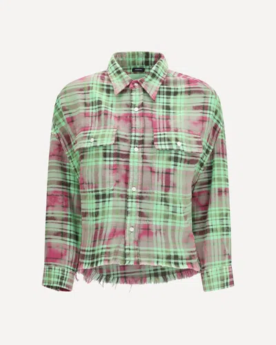 R13 Plaid Shirt With Frayed Hem In Green