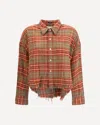 R13 Plaid Shirt With Frayed Hem In Brown