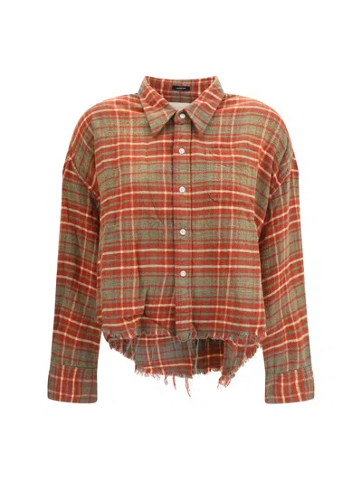 R13 Plaid Shirt With Frayed Hem In Multi