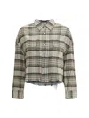 R13 Plaid Shirt With Frayed Hem In Neutral