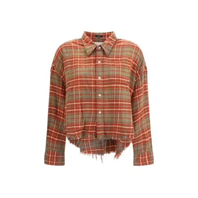 R13 PLAID SHIRT WITH FRAYED HEM