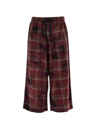 R13 Plaid-check Bleached-effect Trousers In Red