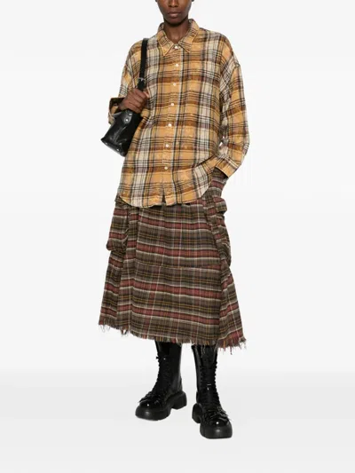 R13 Plaid-check Distressed Shirt In Nude