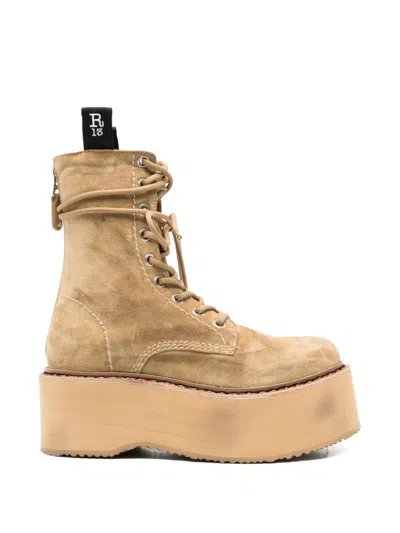 R13 Platform Lace-up Boots In Neutral