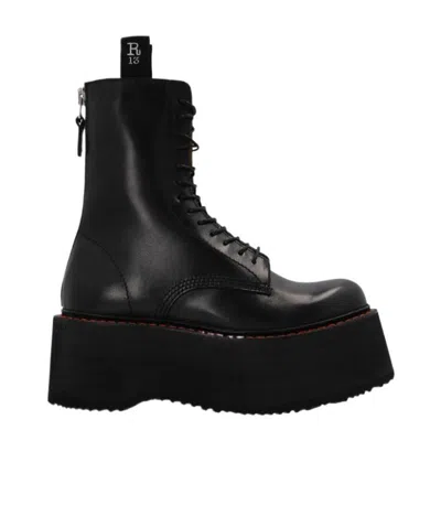R13 Platform-sole Leather Combat Boots In Black