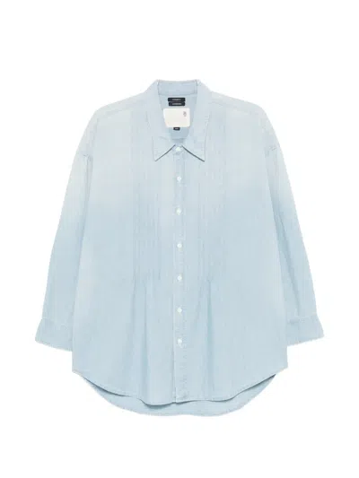 R13 Pleated Chambray Shirt In Blue