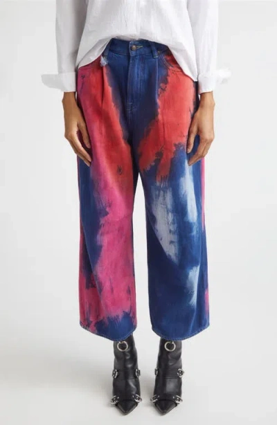R13 Pleated Crop Wide Leg Jeans In Multi