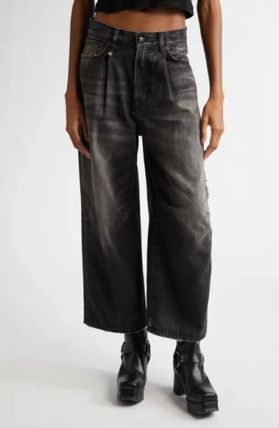 R13 Pleated Crop Wide Leg Jeans In Wilson Black