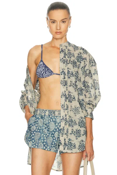 R13 Pleated Front Shirt In Blue