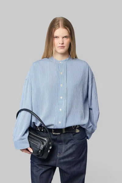 R13 Pleated Front Shirt In Blue