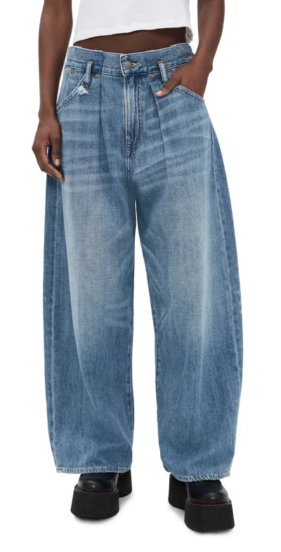 R13 Pleated Waistband Wide Leg Jeans In Blue