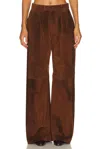 R13 Pleated Wide Leg Leather Pant In Brown