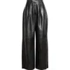 R13 Pleated Wide Leg Leather Pants In Black