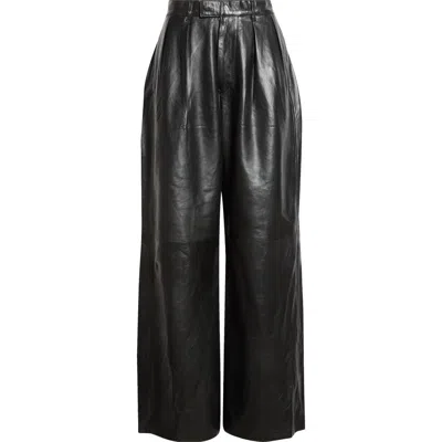 R13 Pleated Wide Leg Leather Pants In Black