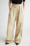 R13 Pleated Wide Leg Suede Pants In Neutral