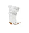 R13 White Buckled-up Slouch Cowboy Boots In White