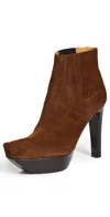 R13 Pointy Toe Platform Heel Boots Brown Suede In Brown