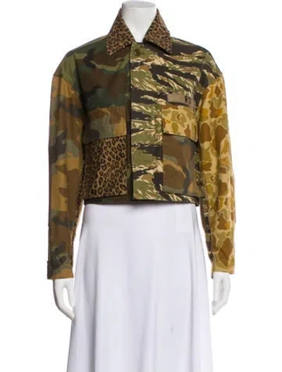 Pre-owned R13 Printed Biker Jacket In Green