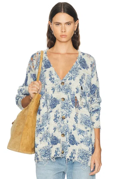 R13 Printed Boyfriend Cardigan In Blue Floral