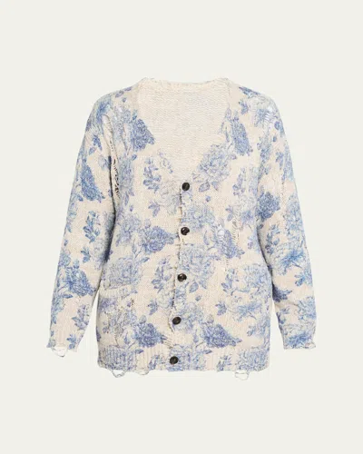 R13 Printed Boyfriend Cardigan In Blue Floral Paisley
