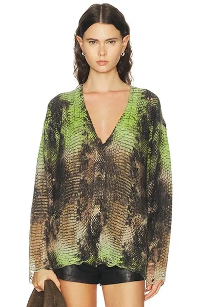 R13 Printed Boyfriend Cardigan In Brown & Green Ombre Snake