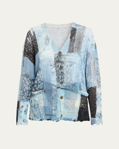 R13 Printed Boyfriend Cardigan In Blue