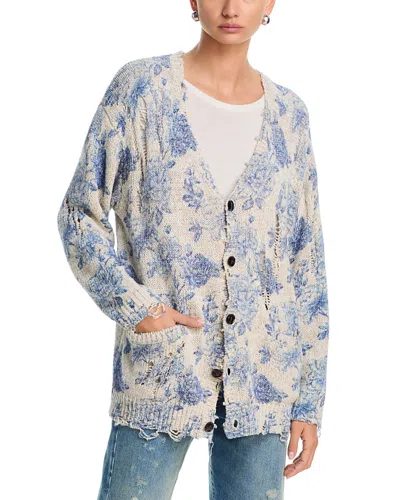 R13 Printed Boyfriend Cardigan Sweater In Blue