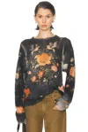 R13 Oversize Distressed Floral Sweater In Black