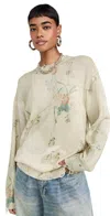 R13 Floral Distressed Cotton Sweater In Cream Bleached Floral