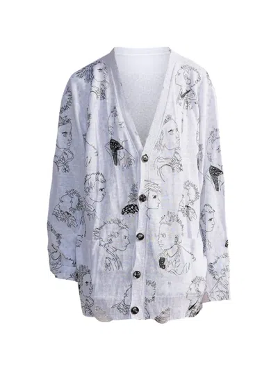 R13 Printed Cardigan In White