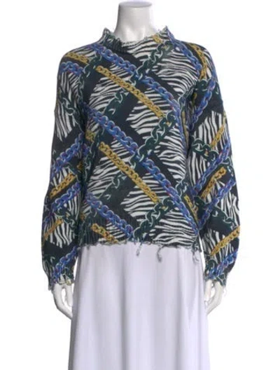 Pre-owned R13 Printed Mock Neck Blouse In Blue