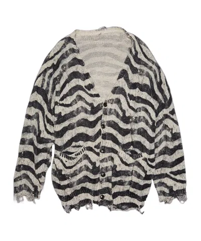 R13 Printed Oversized Knit Cardigan In Gray