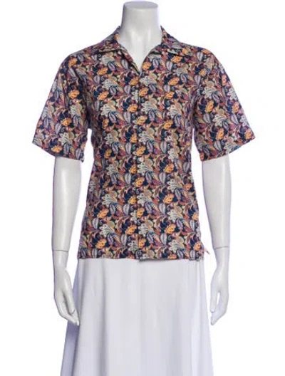 Pre-owned R13 Printed Short Sleeve Button-up Top In Black