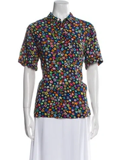 Pre-owned R13 Printed Short Sleeve Button-up Top In Black