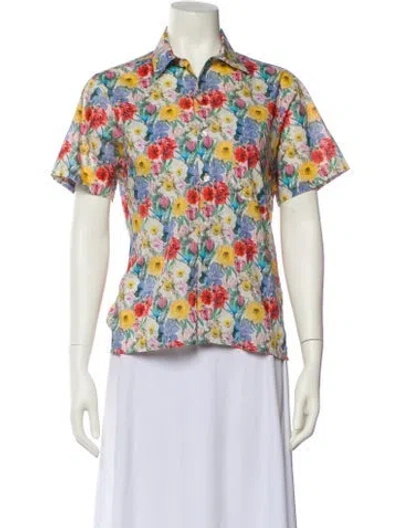 Pre-owned R13 Printed Short Sleeve Button-up Top In White