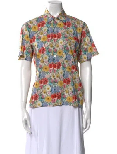 Pre-owned R13 Printed Short Sleeve Button-up Top In Yellow