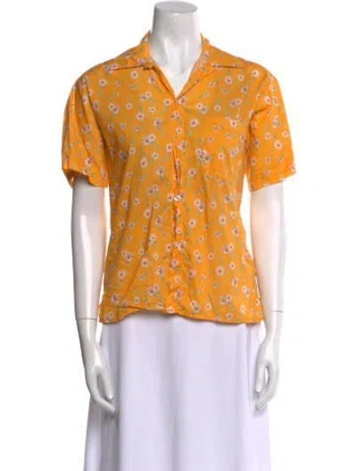 Pre-owned R13 Printed Short Sleeve Button-up Top In Yellow