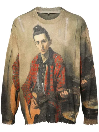R13 Printed Sweater In Brown/grey