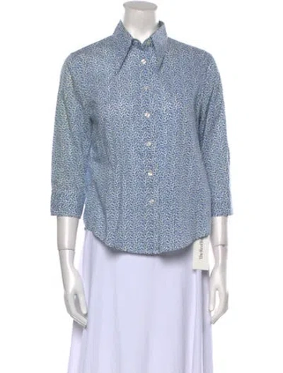 Pre-owned R13 Printed Three-quarter Sleeve Button-up Top In Blue