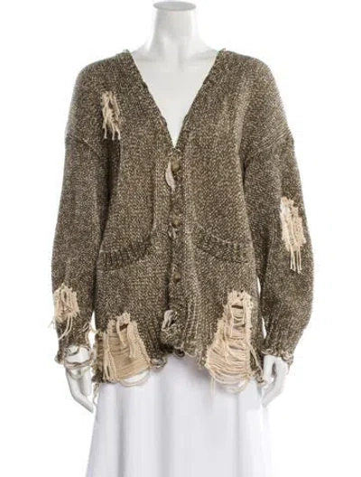 Pre-owned R13 Printed V-neck Sweater In Green