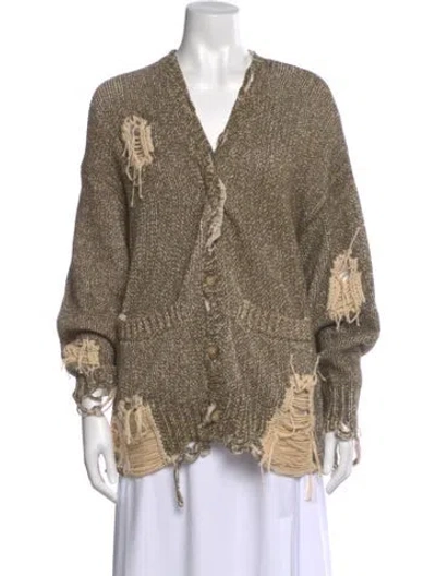 Pre-owned R13 Printed V-neck Sweater In Green