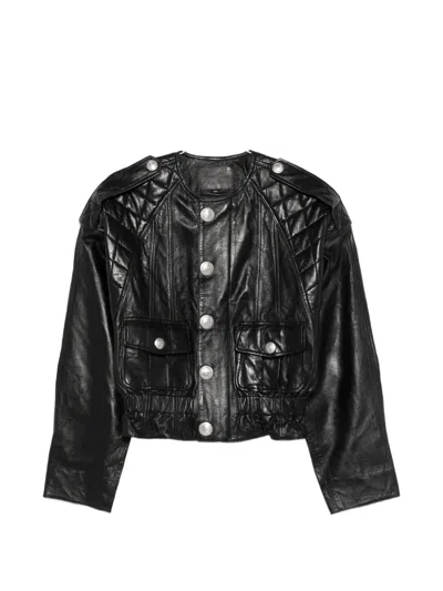 R13 Quilted Button Leather Jacket In Black