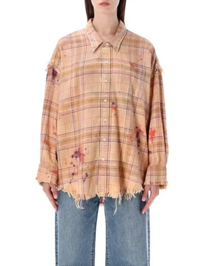 R13 Shredded Seam Drop Neck Shirt In Brown