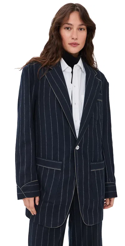 R13 Ragged Blazer Navy And White Stripe